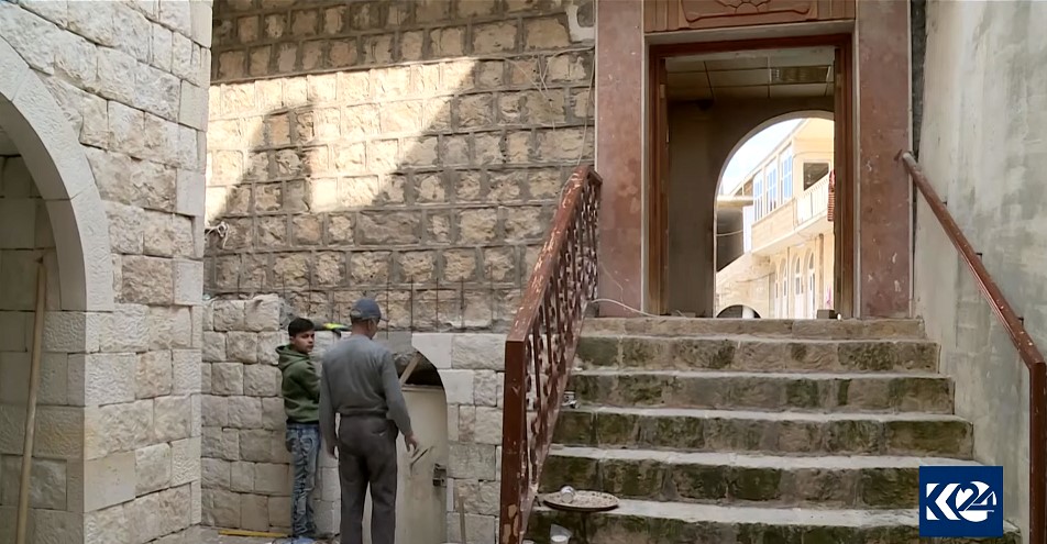 Renovation work by the KRG on the Pere-Khosh-Ava Yezidi shrine, Shekhan district, Kurdistan Region, April 8, 2022. (Photo: Kurdistan  24)
